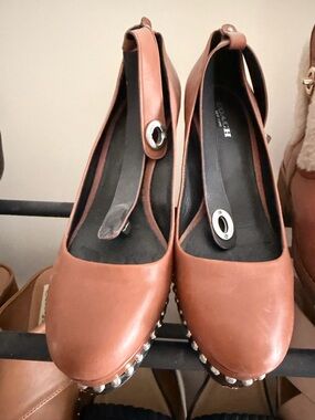 Coach Brown Leather Studded Slingback Pumps